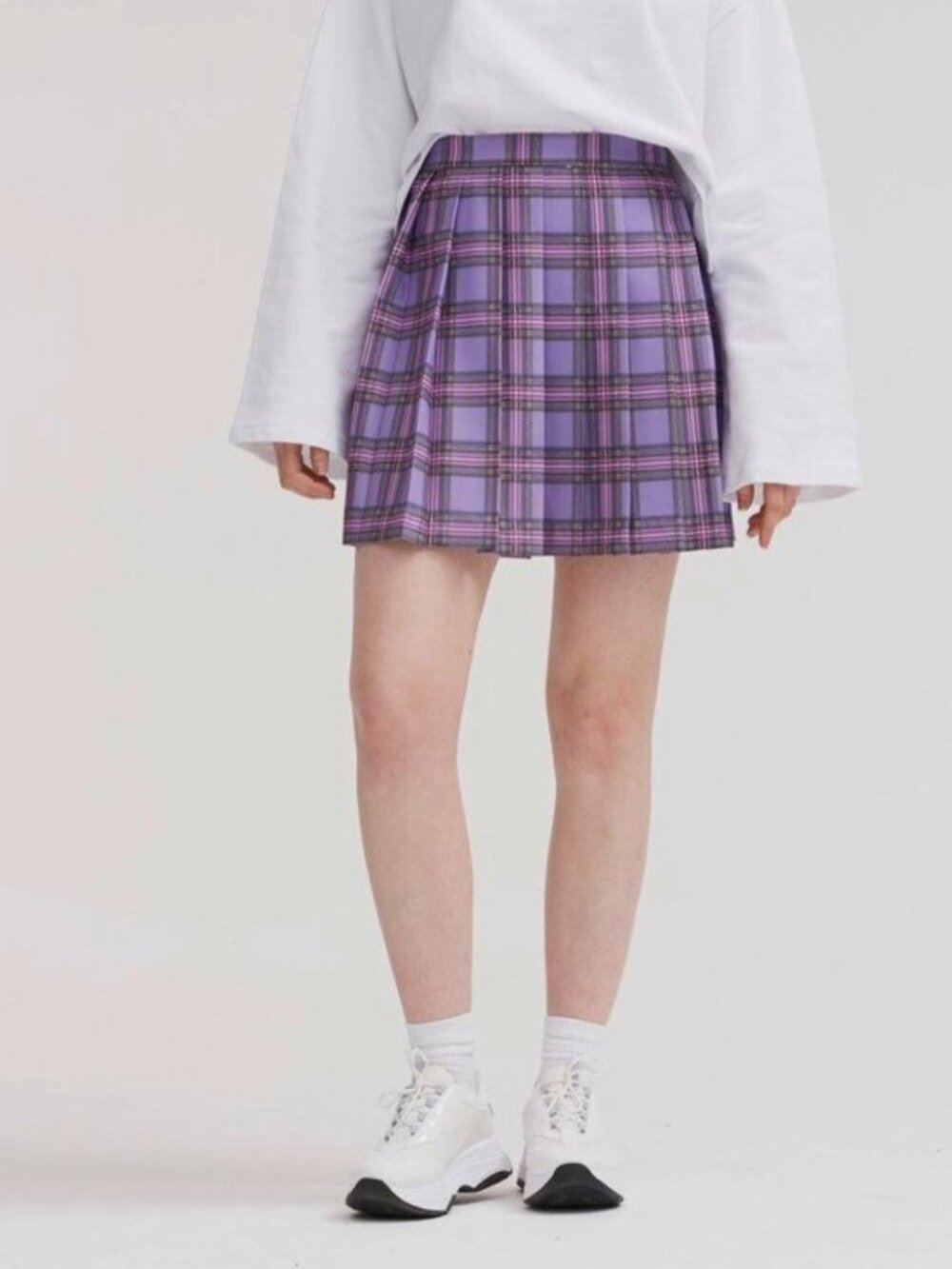 LAZY OAF Jules Euphoria Checky Pleat purple plaid mini skirt 28 inch waist